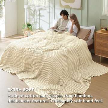 Bedsure Cooling Cotton Waffle Oversized King Blanket - Lightweight Breathable Blankets Rayon Derived from Bamboo for Hot Sleepers, Luxury Throws for Bed and Sofa, Beige, 120x96 Inches