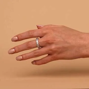 PAVOI Rhodium Plated Oval Cubic Zirconia Stone Love Ring - 5mm Thick Stackable Bands for Women - Statement Jewelry Gold Eternity Rings for Women, Size 8