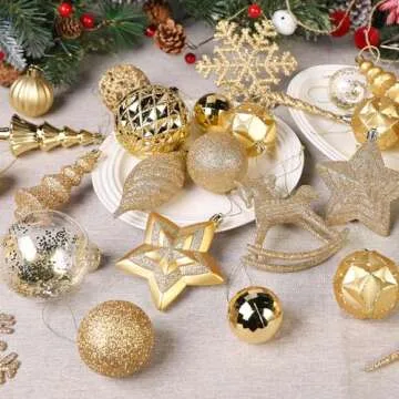 SHareconn 100pcs Christmas Tree Decorations Ornaments Set, Shatterproof Plastic Baubles Decorative Balls for Xmas Tree Decor Holiday Wedding Party, Gold