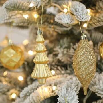 SHareconn 100pcs Christmas Tree Decorations Ornaments Set, Shatterproof Plastic Baubles Decorative Balls for Xmas Tree Decor Holiday Wedding Party, Gold