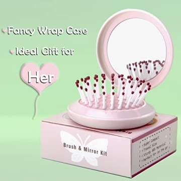 Compact Arthaxi Hair Brush with Mirror for On-the-Go Style