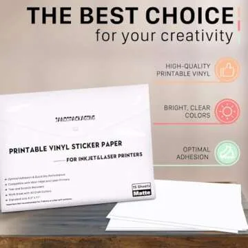 JANDJPACKAGING Printable Vinyl Sticker Paper - Waterproof Printable Vinyl for Laser & Inkjet Printer 15 Self-Adhesive Sheets - Matte White - Standard Letter Size 8.5"x11"