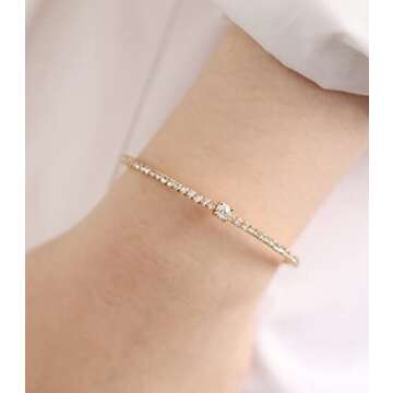 OZEL – Gold Bracelets for Women – 18K Real Gold Plated – Colorful Crystal Cute Bracelets for her (Green/Clear/Black/Pink Opal/Green Opal/White Opal) (G_Round, Free)