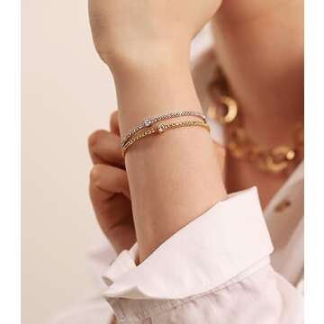 OZEL – Gold Bracelets for Women – 18K Real Gold Plated – Colorful Crystal Cute Bracelets for her (Green/Clear/Black/Pink Opal/Green Opal/White Opal) (G_Round, Free)