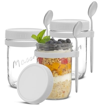 JoyJolt 3-Pack Overnight Oats Jars Eco-Friendly Meal Prep