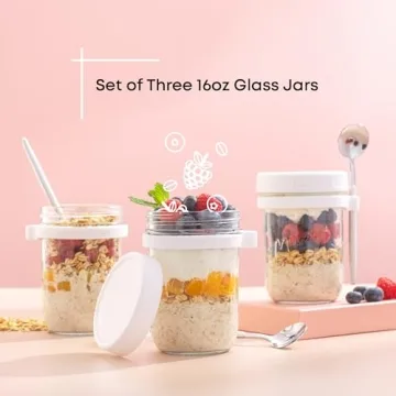 JoyJolt 3-Pack Overnight Oats Jars Eco-Friendly Meal Prep