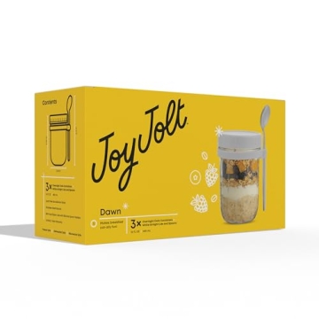 JoyJolt 3-Pack Overnight Oats Jars Eco-Friendly Meal Prep
