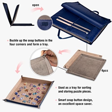 Lavievert 1000 Pieces Jigsaw Puzzle Board with Padded Cover, Portable Puzzle Case with 4 Sorting Trays, Puzzle Caddy Puzzle Storage Saver with Non-Slip Surface for Adults and Kids