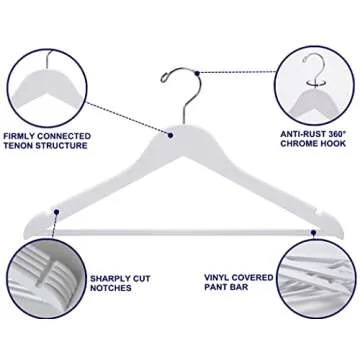 Amber Home White Wooden Hangers for Elegant Closet Organization