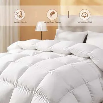 DOWNSTORIA Feather Down Fiber Comforter Queen Size, Ultra Soft 100% Cotton Duvet Insert, Luxurious H...