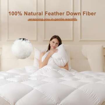 DOWNSTORIA Feather Down Fiber Comforter Queen Size, Ultra Soft 100% Cotton Duvet Insert, Luxurious Hotel Collection White Fluffy Bedding Comforters, All Season Medium Warmth 90 x 90 Inch.