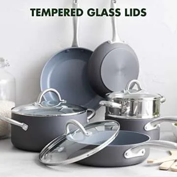 GreenPan Lima Hard Anodized Healthy Ceramic Nonstick 12 Piece Cookware Pots and Pans Set, PFAS-Free, Oven Safe, Gray