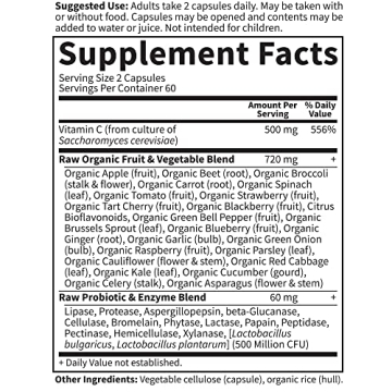 Raw Vegan Vitamin C Supplement - 120 Capsules