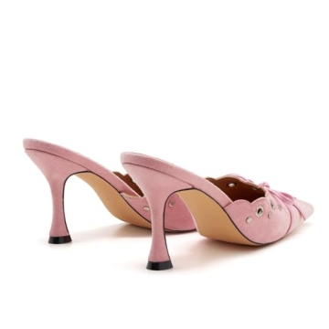 ATBELL Suede Bow Tie Heeled Mules Comfortable Stylish Pink