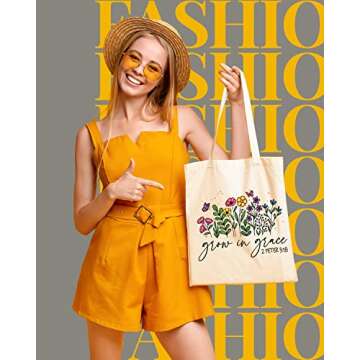 AUSVKAI Cute Canvas Tote Bag Aesthetic For Women Grocery Bag Cotton Beach Totes Gift For Grow in Gra...