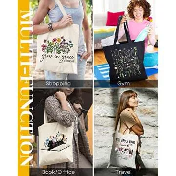 AUSVKAI Cute Canvas Tote Bag Aesthetic For Women Grocery Bag Cotton Beach Totes Gift For Grow in Grace