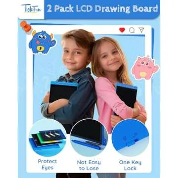 TEKFUN 2 Pack LCD Writing Tablet with Anti-Lost Stylus, 10in Erasable Doodle Board Coloring Drawing Pad for Kids, Car Trip Educational Toys Birthday Gift for 3 4 5 6 7 Girls Boys Toddler (2*Blue)
