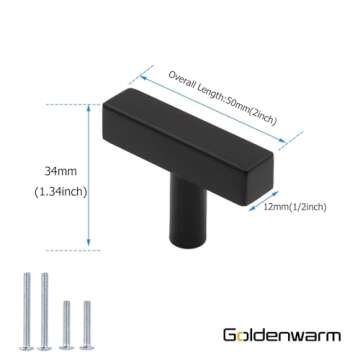 goldenwarm Kitchen Cabinet Knobs Black Cabinet Hardware - LSJ22BK Square Cabinet Knobs for Kitchen C...