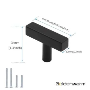 goldenwarm Kitchen Cabinet Knobs Black Cabinet Hardware - LSJ22BK Square Cabinet Knobs for Kitchen C...