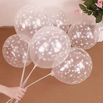 Elegant 11" Stars Around Clear Latex Balloons with Gold Stars