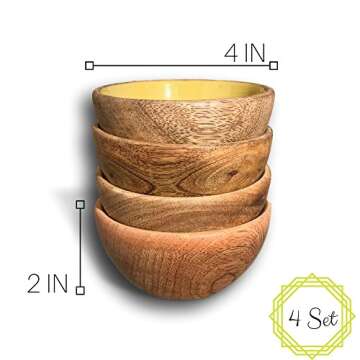 Kauri Mini Mango Wood Bowl 4" Set Design | Wooden Bowls for Decor, Snacks, Rice, Dip, Soup, and Salads | Set of 4