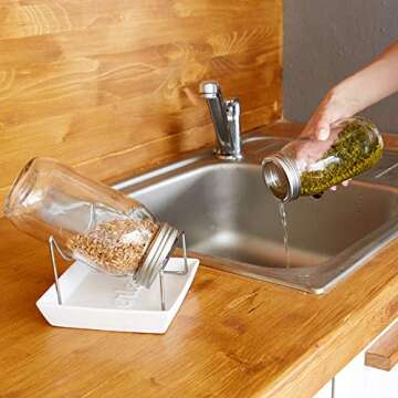 Seed Sprouting Jar Kit - 2 Sprouter Mason Jars with Screen Lids Stands and Trays - Sprout Maker to Grow Your Own Broccoli Alfalfa Beans Microgreens Sprouts - Seeds Germination Growing Kit BPA Free