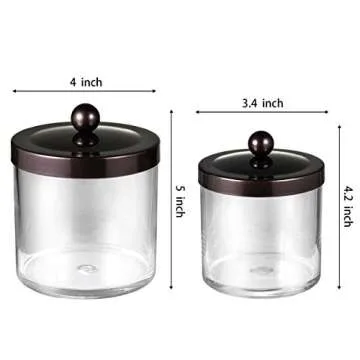 Premium Quality Plastic Apothecary Jars - Qtip Holder Bathroom Vanity Countertop Storage Organizer Canister Clear Acrylic for Cotton Swabs,Rounds, Balls,Makeup Sponges,Bath Salts / 2 Pack (bronze)