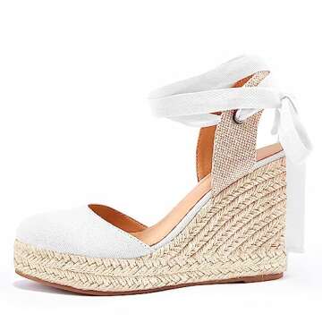 Ermonn Womens Espadrilles Wedge Sandals Platform Closed Toe Ankle Strap Lace Up Summer Shoes