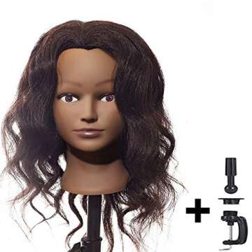 100% Real Hair Mannequin 22"-24" Afro Fluffy Light Yaki kinky Straight Textured Cosmetology Beauty School Head Included C-Clamp free of Purchase Black(22~24 Inch, #2)#2