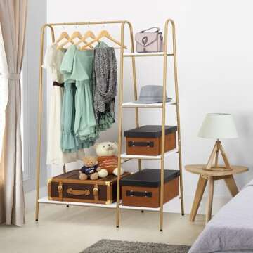 Finnhomy Clothes Rack, Clothing Rack for Hanging Clothes Heavy Duty Garment Rack with 5 Wood Shelves...