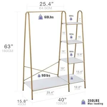 Finnhomy Clothes Rack, Clothing Rack for Hanging Clothes Heavy Duty Garment Rack with 5 Wood Shelves Freestanding Portable Closet Organizer for Bedroom/Entryway/Boutiques，Gold