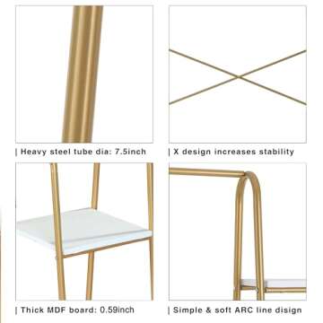 Finnhomy Clothes Rack, Clothing Rack for Hanging Clothes Heavy Duty Garment Rack with 5 Wood Shelves Freestanding Portable Closet Organizer for Bedroom/Entryway/Boutiques，Gold