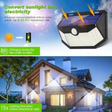 Solar Lights Outdoor 120 LED with Lights Reflector and 3 Lighting Modes,Solar Motion Sensor Wall Lig...