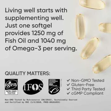 Triple Strength Omega 3 Fish Oil - Burpless - 1250mg