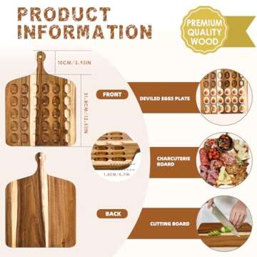 KesaPlan Acacia Wood Deviled Egg Platter - Multi-Functional 30 Hole Board with Handle
