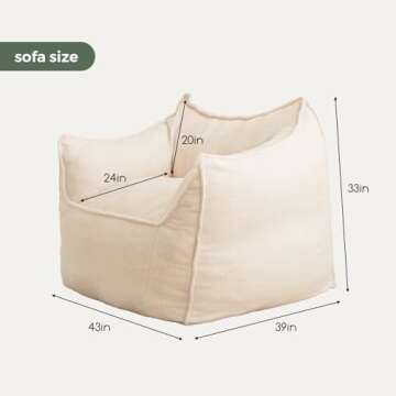 HIGOGOGO Giant Bean Bag Sofa Chair, Big Comfy Sofa Chair for Bedroom Living Room, Bean Bag Lazy Chair for Adults with Armrests for Gaming, Reading, Beige