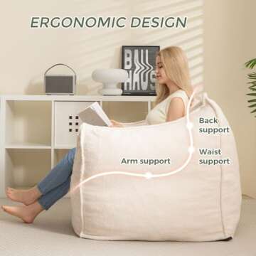HIGOGOGO Giant Bean Bag Sofa Chair, Big Comfy Sofa Chair for Bedroom Living Room, Bean Bag Lazy Chair for Adults with Armrests for Gaming, Reading, Beige