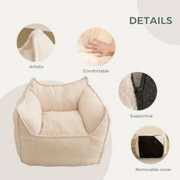 HIGOGOGO Giant Bean Bag Sofa Chair, Big Comfy Sofa Chair for Bedroom Living Room, Bean Bag Lazy Chair for Adults with Armrests for Gaming, Reading, Beige