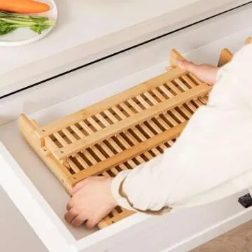 HBlife Bamboo Dish Drying Rack with Utensils Flatware Holder Set, 3-Tier Large Folding Drying Holder for Kitchen Counter, Collapsible Drainer