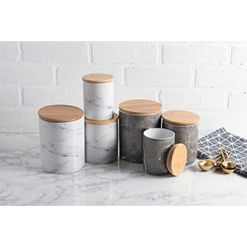 DII Ceramic Canister Set for Kitchen with Lids in White Marble