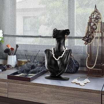 Peohud Jewelry Mannequin Display, Necklace Display Stand for Selling, Black Resin Pendant Jewelry Bust Organizer Holder for Earrings, Rings, Boutique, Trade Show