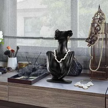 Peohud Jewelry Mannequin Display, Necklace Display Stand for Selling, Black Resin Pendant Jewelry Bust Organizer Holder for Earrings, Rings, Boutique, Trade Show