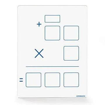 SCRIBBLEDO Dry Erase Long Multiplication Board 9"x12" Double Sided Practice Whiteboard with 2x1 & 2x2 Digit Multiplication for Home, School, Classroom, Kids, Students Math Manipulatives Lapboard