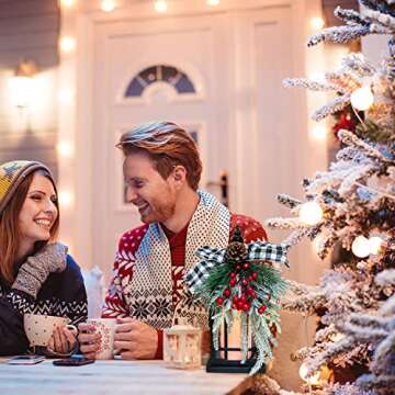 Christmas Decorative Lantern w/LED Flickering Flameless Candle - 14 Inch, Antiqued Vintage Lantern with Xmas Ornament for Outside Indoor Table Holiday Party Decorations