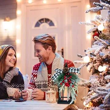 Christmas Decorative Lantern w/LED Flickering Flameless Candle - 14 Inch, Antiqued Vintage Lantern with Xmas Ornament for Outside Indoor Table Holiday Party Decorations