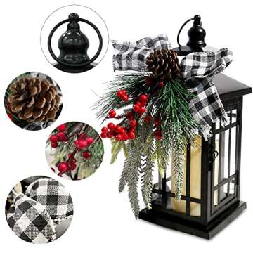 Christmas Decorative Lantern w/LED Flickering Flameless Candle - 14 Inch, Antiqued Vintage Lantern with Xmas Ornament for Outside Indoor Table Holiday Party Decorations