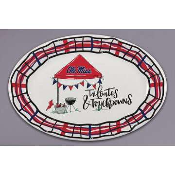 Magnolia Lane University of Mississippi Ole Miss Football Tailgates and Touchdowns Heavyweight Melamine Barbecue Oval Platter, 18-inch Length