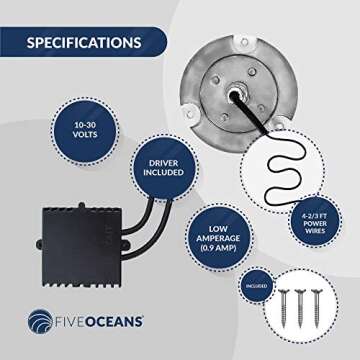 Five Oceans Round 9 Cool White LED Underwater Boat Light with Stainless Steel Bezel (Pair) FO-3732-M2-FM