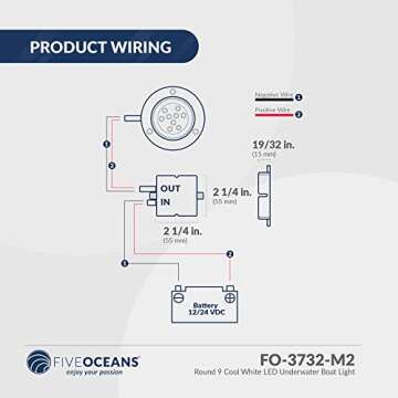 Five Oceans Round 9 Cool White LED Underwater Boat Light with Stainless Steel Bezel (Pair) FO-3732-M2-FM