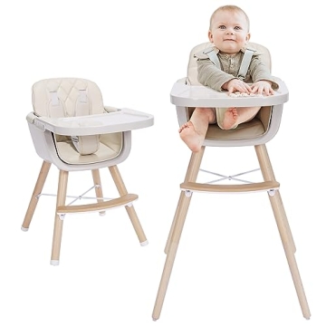 3-in-1 Convertible Wooden High Chair,Baby High Chair with Adjustable Legs & Dishwasher Safe Tray, Ma...